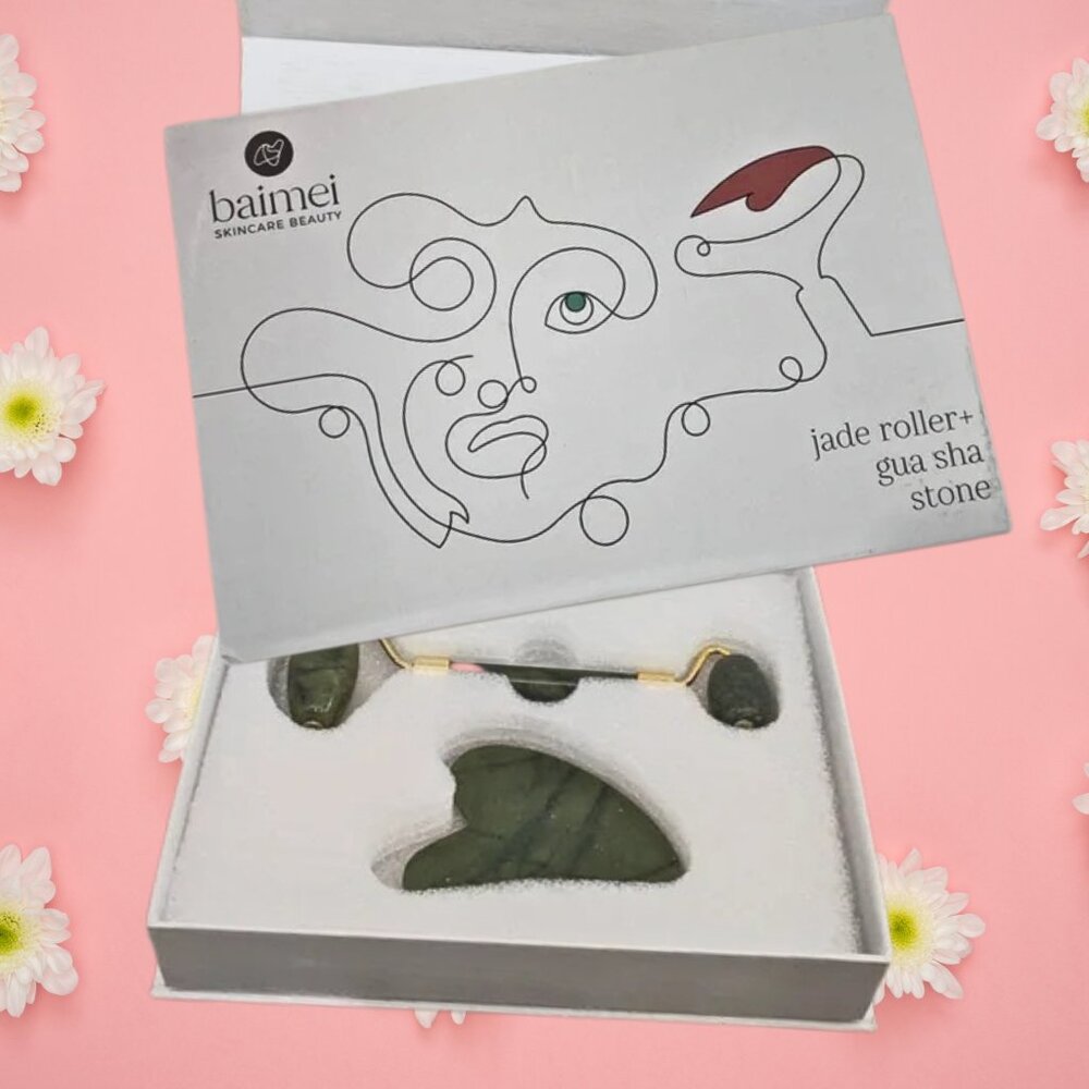 SET of TWO NEW Baimei Skincare Beauty Jade Stone Roller & Gua Sha Skincare Sets